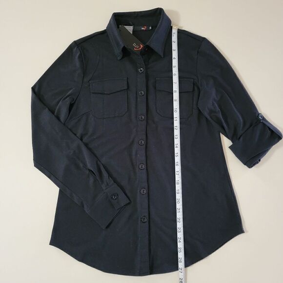 DJT Women’s Roll-Up Long Sleeve Solid Black Women’s Collared Button-Down Shirt - Picture 9 of 16